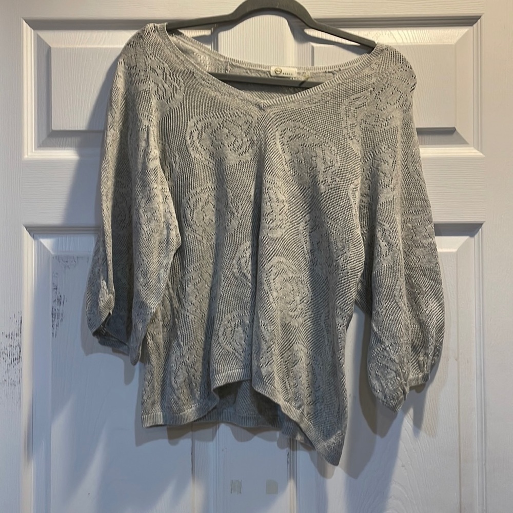 AG Jeans Gray Floral Open Weave Dolman Sleeve Sweater S
